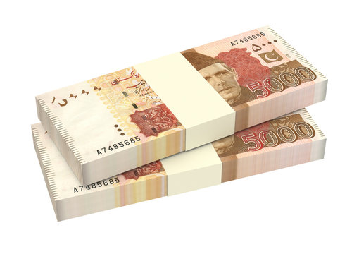 Pakistan money isolated on white background. Computer generated 3D photo rendering.