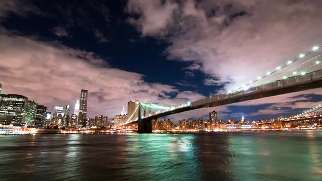 Brooklyn Bridge and the New York City skyline time lapse.