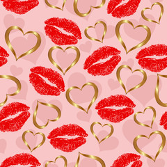 seamless pattern with hearts and lipstick