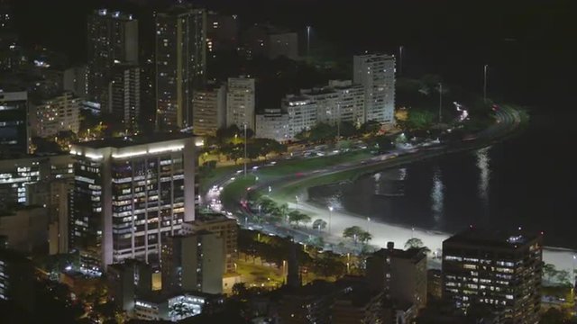 Time-lapse shot of Avenida Das Nacoes Unidas in downtown Rio De Janeiro at night