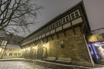 Street view of old town of Hannover at winter night.