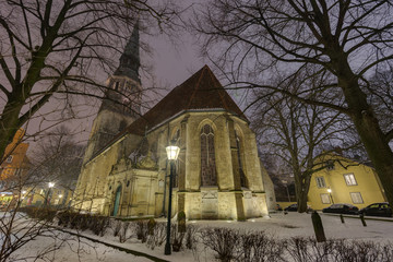 Street view of old town of Hannover at winter night.