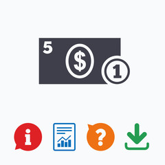 Cash sign icon. Dollar Money symbol. Coin.