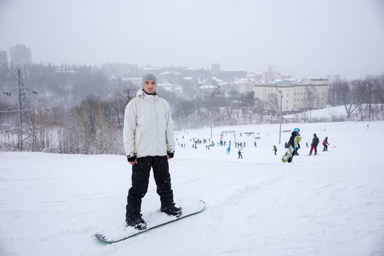 Snowboarder at an alpine resort