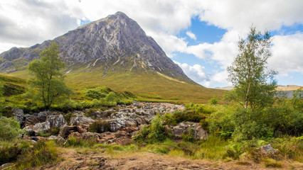 Waterfall with Buachaille etive mor, Glen Coe, Scotland, UK