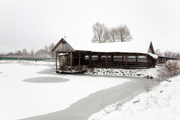 wooden building  . winter  