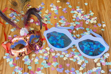 Mask, glasses and garlands