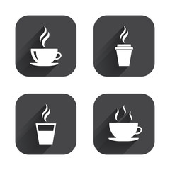 Coffee cup icon. Hot drinks glasses symbols.