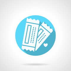 Round blue tickets for couple flat vector icon