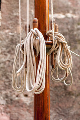 Wooden mast and ropes