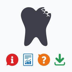 Broken tooth sign icon. Dental care symbol.