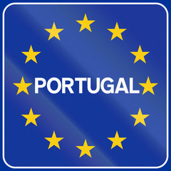 Road sign used in Spain at the border to Portugal