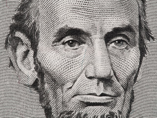 President Abraham Lincoln face on us five dollar bill macro, 5 usd, , united states money closeup