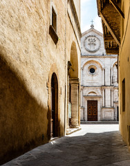 Blick auf die Kathedrale von Pienza, Toskana, Italien