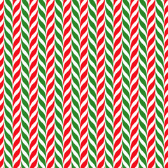Candy canes vector background. Seamless xmas pattern with red, green and white candy cane stripes. Cute winter holiday background. Festive optical illusion illustration. - 100159540