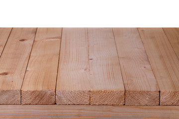 Wood table top on white background