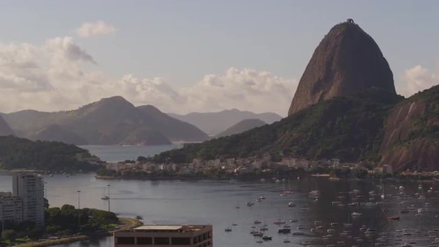 Pan shot of Sugarloaf Mountain and Guanabara bay - Rio de Janeiro, Brazil.