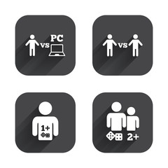 Gamer icons. Board and PC games players.