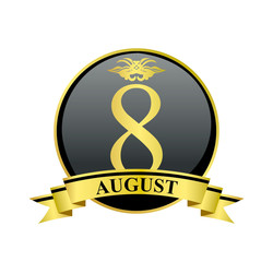 Naklejka premium 8 august golden calendar circle with ribbon