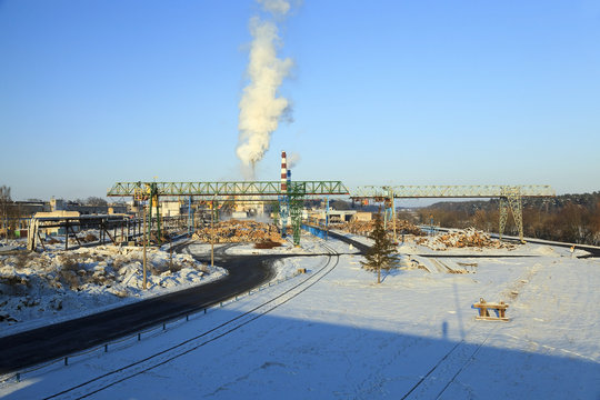 timber mill , winter  