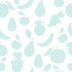 Pastel blue color fruit pattern. Fruit seamless vector pattern for print and web. Subtle light food background. 