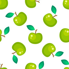 Green apple fruit seamless vector pattern. Healthy vegetarian lifestyle kitchen tablecloth print design.