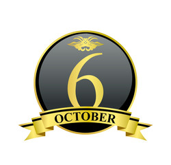 6 october golden calendar circle with ribbon