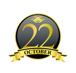 22 october golden calendar circle with ribbon