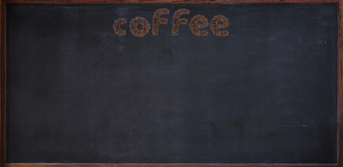 coffee beans alphabet on blackboard