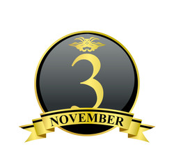 3 november golden calendar circle with ribbon