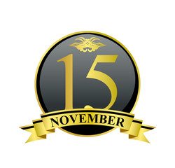 15 november golden calendar circle with ribbon