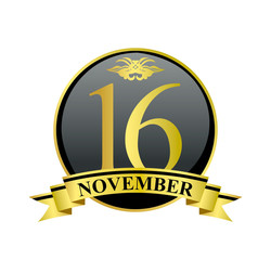 16 november golden calendar circle with ribbon