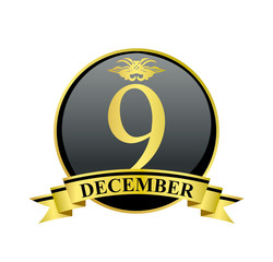 9 december golden calendar circle with ribbon