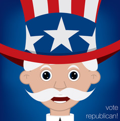 Cute cartoon Uncle Sam U.S. election card in vector format.
