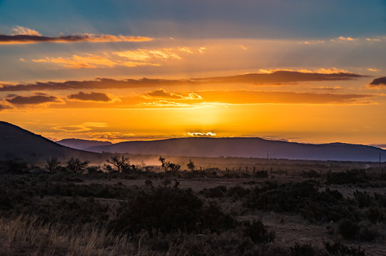 Outback South Australia beautiful orange sunset over the Flinders Ranges