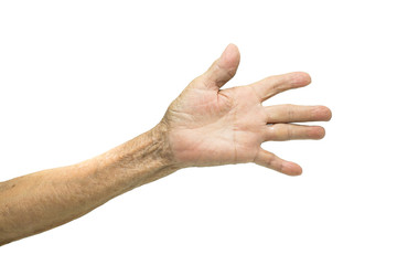 Asian Senior woman's hand isolated on white background