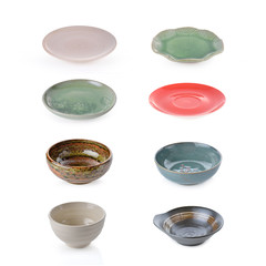 plate and bowl on white background
