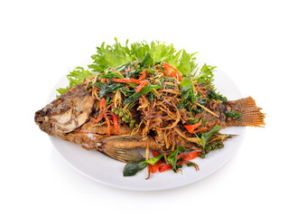 Fried fish with herbs.