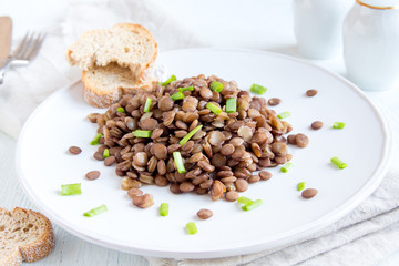 Green lentil on plate