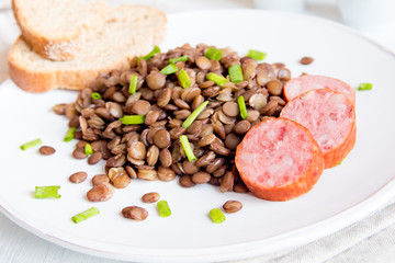 lentil with pork sausage