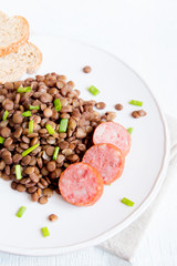 lentil with pork sausage