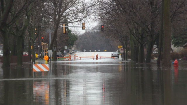 This is one of many flooded street due to the overflowing Des Plaines River after heavy rainfalls 2.
