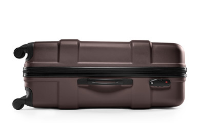 brown suitcase plastic. lying horizontally
