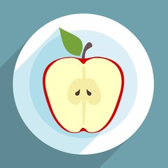 Apple slice on a plate in flat design with long shadow