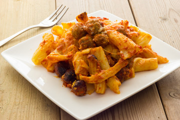 Baked pasta with meatballs