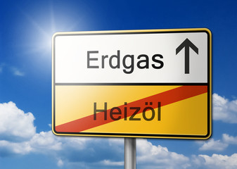 Erdgas statt Heizöl Schild 