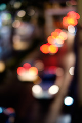 Abstract blur bokeh of traffic jam on road in the city