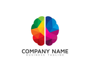 Poly Color Brain Logo Design Template