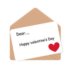 Love Letter with red heart and Happy Valentine's Day on brown envelope