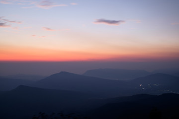 Beautiful sunrise view of Mountain landscape at Phu Rua National